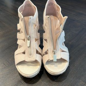 Tan Espadrille Wedge Summer Heels Woven Burlap